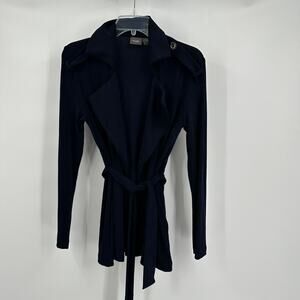 Chicos‎ Travelers Womens Open Front Cordigan Size 00 US XL Navy Belted Slinky